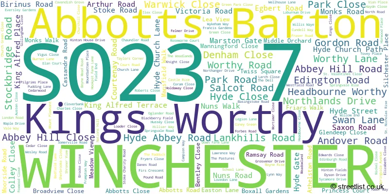 A word cloud for the SO23 7 postcode